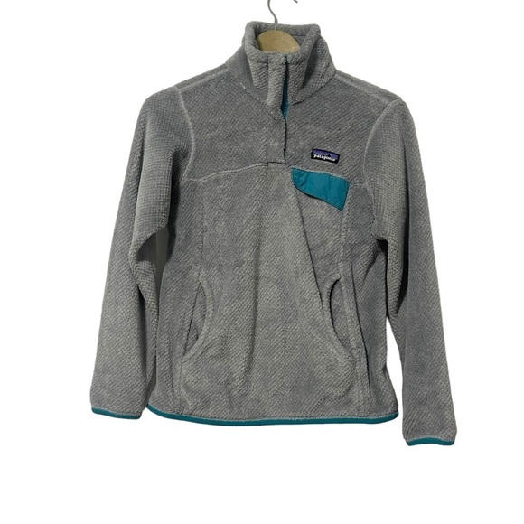 Patagonia Women’s XS Gray Turquoise Retool 1/4 Snap Fleece Pullover Outdoor - Picture 1 of 5
